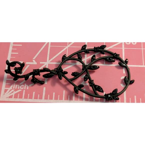 Black Subtle Sparkle Leafy Vine Dangle Post Earrings - Picture 2 of 5